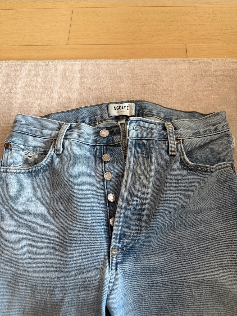 Agolde Light Wash Button-Fly Straight Leg Jeans - Picture 4 of 7